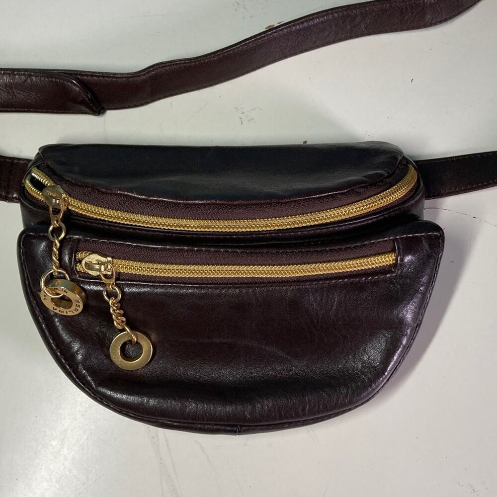 Perlina Brown Leather Belt Bag with Gold Zipper Accents